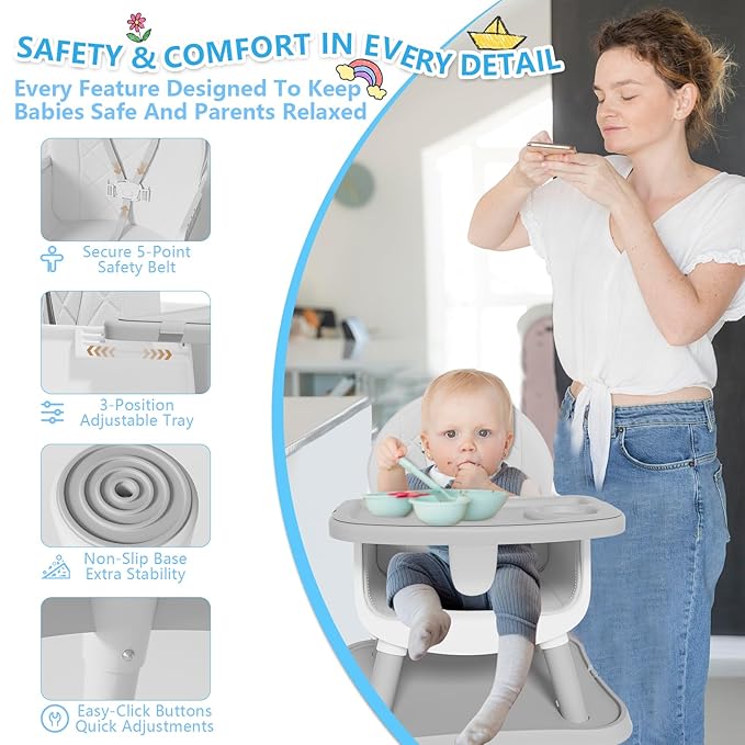 6 in 1 Baby High Chair for Babies and Toddlers, Booster Seat, Kids Learning Table & Chair (Grey)