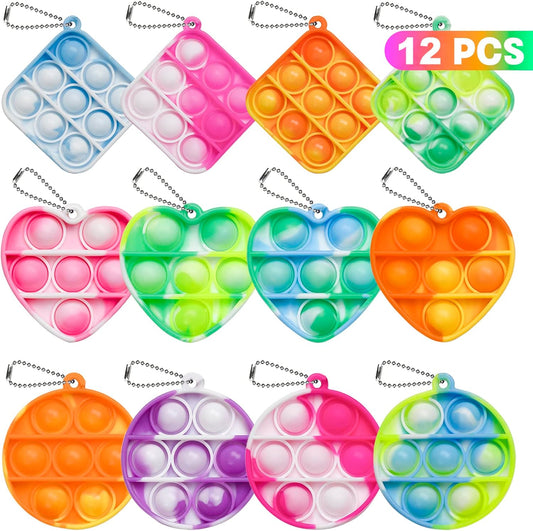 Fidget Toys for Kids Sensory Toys Party Favors 12 Pcs Mini Pop Keychain Its Autism Toddler Toys 3 Shape Stress Relief Kids Toys Fidgets for Boys Girls Pop Stress Toys It Classroom Prizes