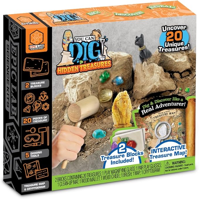 ArtSkills Epic Lab Hidden Treasures Dig Kit - Dig Up 20 Artifacts & Gemstones Science Kit for Kids Gift for Boys and Girls