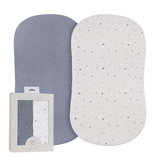 Ely’s & Co. Bassinet Sheets, Baby Boy Fitted Bassinet Mattress Sheet Set - 2 Pack, 100% Jersey Knit Cotton, fits Oval, Hourglass and Rectangle Bassinet Mattress, Celestial Blue Collection, 32”x16”x3”