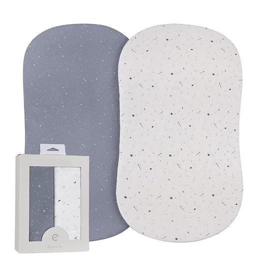Ely’s & Co. Bassinet Sheets, Baby Boy Fitted Bassinet Mattress Sheet Set - 2 Pack, 100% Jersey Knit Cotton, fits Oval, Hourglass and Rectangle Bassinet Mattress, Celestial Blue Collection, 32”x16”x3”