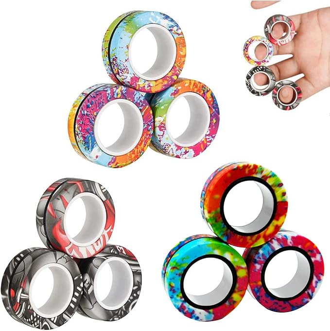 18Pcs Magnetic Rings Fidget Toys Spinner Set Halloween Party Favors,Finger Magnet Rings Endless Hours of Fun ADHD Stress Relief Fidget Spinner for Relieve Anxiety Birthday for Adults Teens Kids