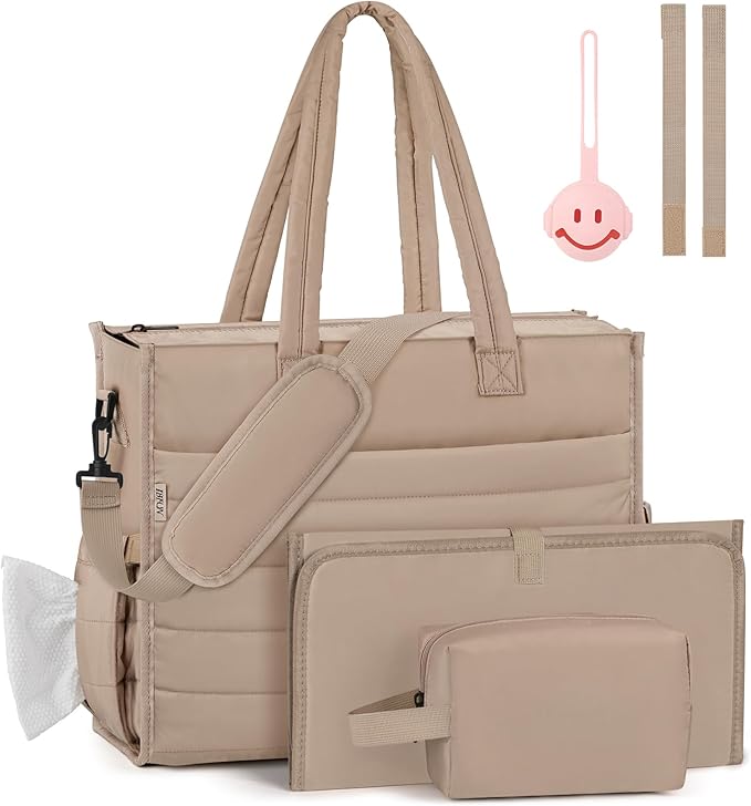 IBFUN Diaper Bag Tote for Baby - Large Baby Bag 4Pcs with Waterproof Changing Pad Pacifier Case, Travel Hospital Mommy Bag