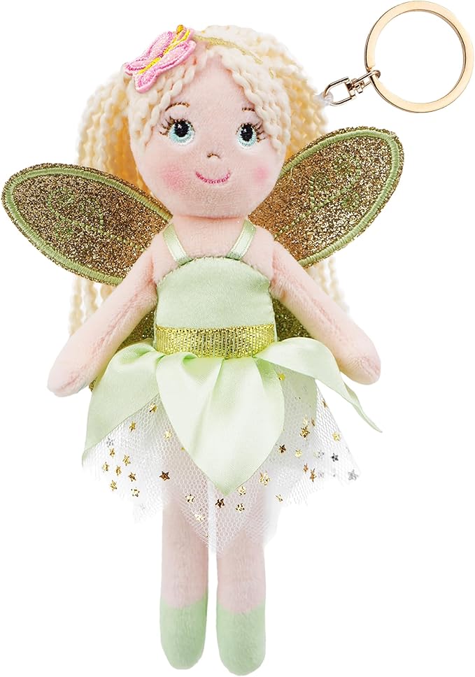June Garden 7" Enchanted Garden Fairy Doll Nixie - Plush Soft Keychain - Bag Charm Gift for Girls - Green