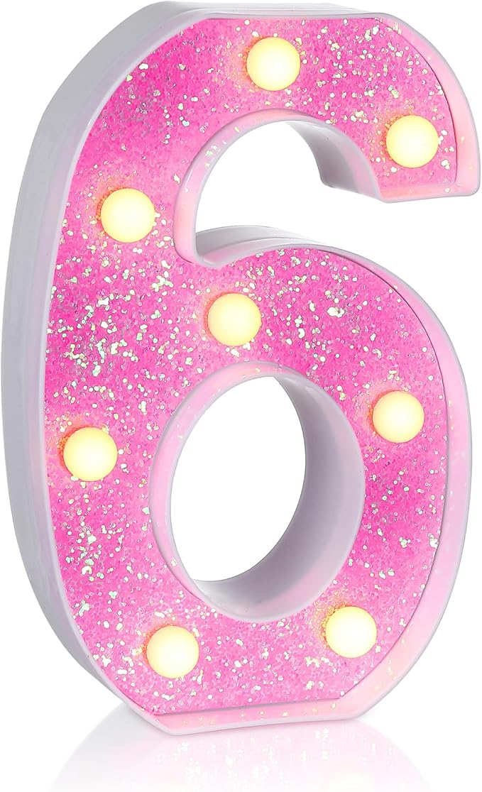 Foaky Pink Light up Letters，Pink Party Decorations,Girls Room Decor,Glitter Marquee Numbers,Alphabet Letter Sign for Night Light Birthday Party Girls Gifts, Home Bar Decoration (6)