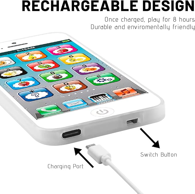 Toy Learning Play Cell Phone with 8 Functions and Dazzling Lights Interactive Toy for Toddler Baby Kids Boys Girls