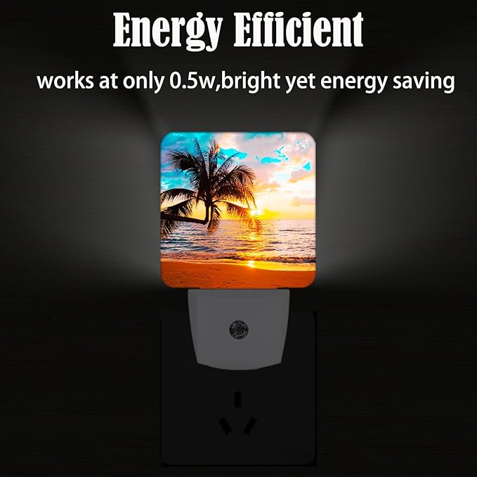 Summer Sunshine Beach Night Light,Plug Into Wall Decor for Stairway,Hallway,Kitchen,Dusk to Dawn Sensor Nightlights for Boys/Girls/Women/Men Room Gifts