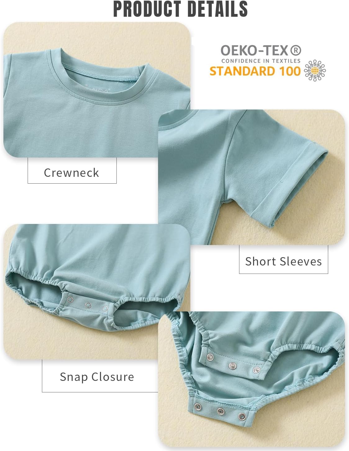 Jimonda Baby Bubble Romper Boy Girl Solid Color T-Shirt Outfits Short Sleeve Bodysuit Organic Cotton 2Pcs