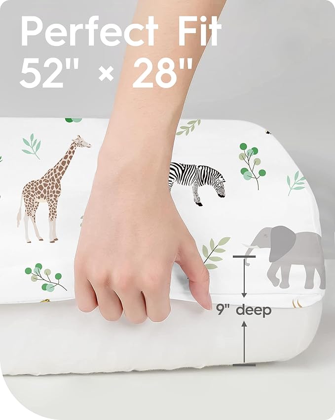 Crib Sheet Netural, Premium Soft Safari Jersey Knit Fitted Crib Sheet, Crib Mattress Sheet, 28''x52''x9'' Extra Deep Pocket