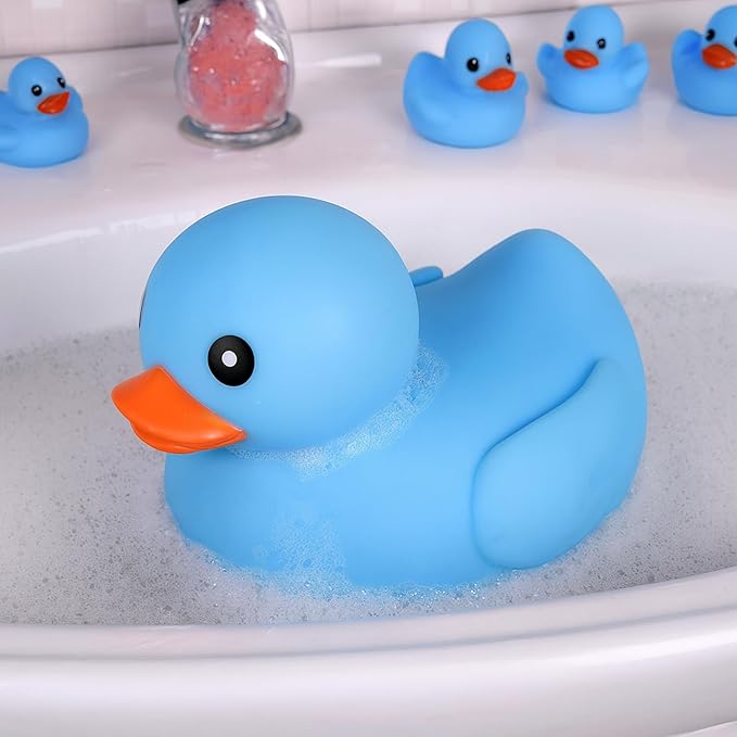 Jumbo Rubber Duck Bath Toy - 8" Giant Ducks Big Duckie Baby Shower Birthday Party Favors (Blue)