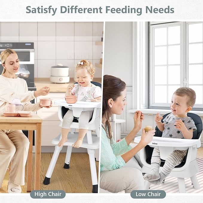 INFANS 8 in 1 Baby High Chair, Convertible Highchair for Babies and Toddlers, Infant Dining Booster Seat, Building Block Table, Kids Stool Table Chair Set with Removable Tray