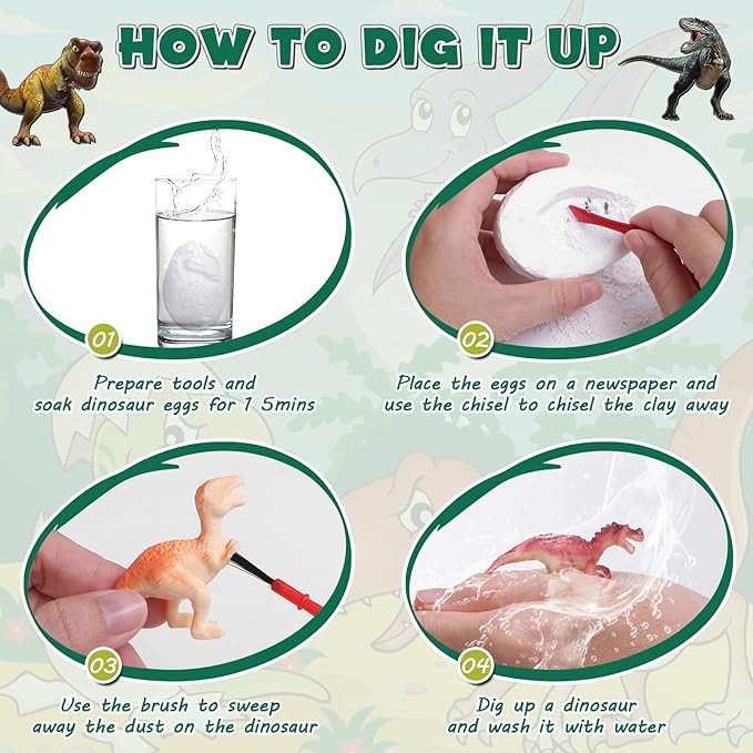 kolegend Dino Egg Dig Kit, 12 Pack Easter Basket Stuffers with 12 Dinosaur Cards and 1 Dinosaur Activity Playmat, Easter Basket Stuffers Toys for 3 4 5 6 7 8 9 10 11 Year Old Boys Girl