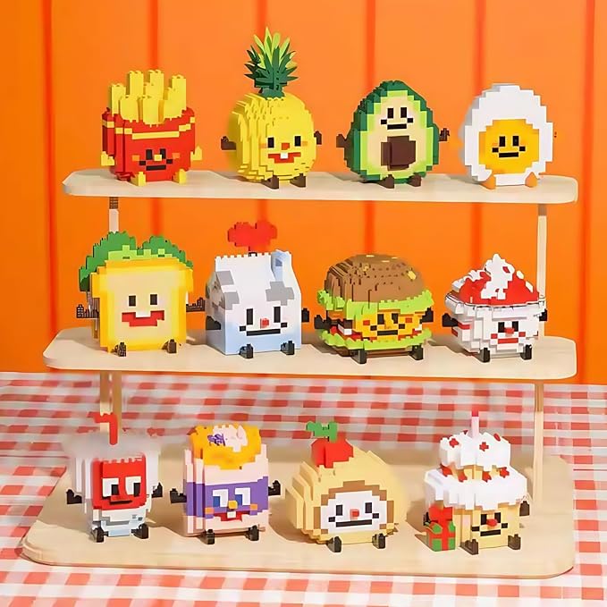 12 Packs Food Building Block Sets, Food Micro Set, Mini Fruit Figurines Building Blocks, Food-Themed Micro Blocks Building Set for Adults Home Decor