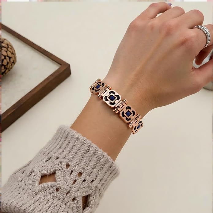 DIY Assembled Link Bracelet with Blue Gemstones - Elegant Statement Jewelry for Adult, Polished Link, Puzzle, Ceramic Style，Perfect for Gifting & Everyday Wear