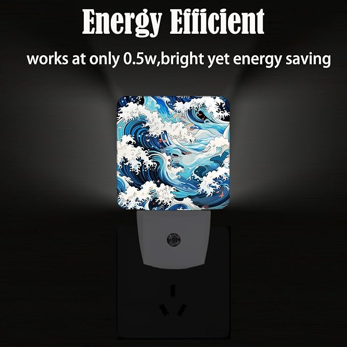 Movement of Waves Night Light,Plug-in Night Lights with Dusk to Dawn Sensor for Stairway,Hallway,Bedroom Sleep Friendly Ideal for Women/Girls/Boys Gift,0.5w