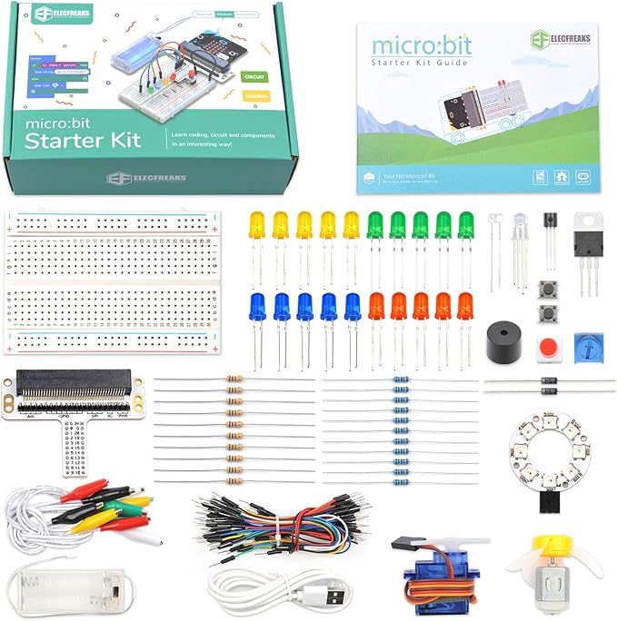 ELECFREAKS microbit Starter Kit 24 Accessories Micro:bit Basic Coding Electronics Kit, microbit Makecode Learning Kit with Guidance Manual (Without Micro: bit)