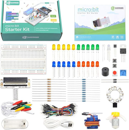 ELECFREAKS microbit Starter Kit 24 Accessories Micro:bit Basic Coding Electronics Kit, microbit Makecode Learning Kit with Guidance Manual (Without Micro: bit)