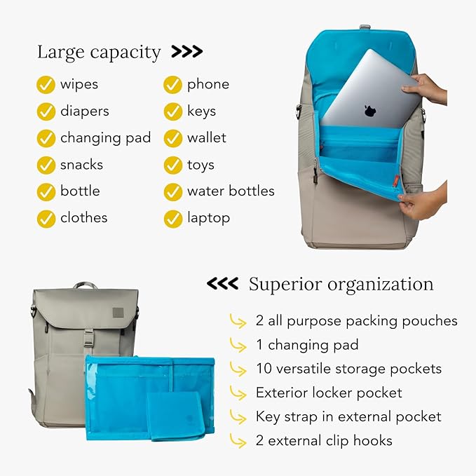 Huhu Diaper Bag Backpack – Baby Bag for Moms & Dads – Water-Resistant, Unisex Travel Kit for New Parents – Includes Changing Pad and 2 Organizer Pouches (Daybreak Taupe)