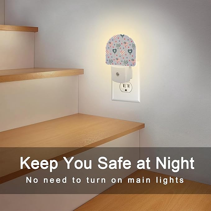 USA Flag Balloons and Stars Night Light Plug into Wall, American Patriotic Flag Dusk to Dawn Night Light Plug in,0.5w Energy Saving Sleep Friendly NightLight for Kids Boys Girls Home Decor