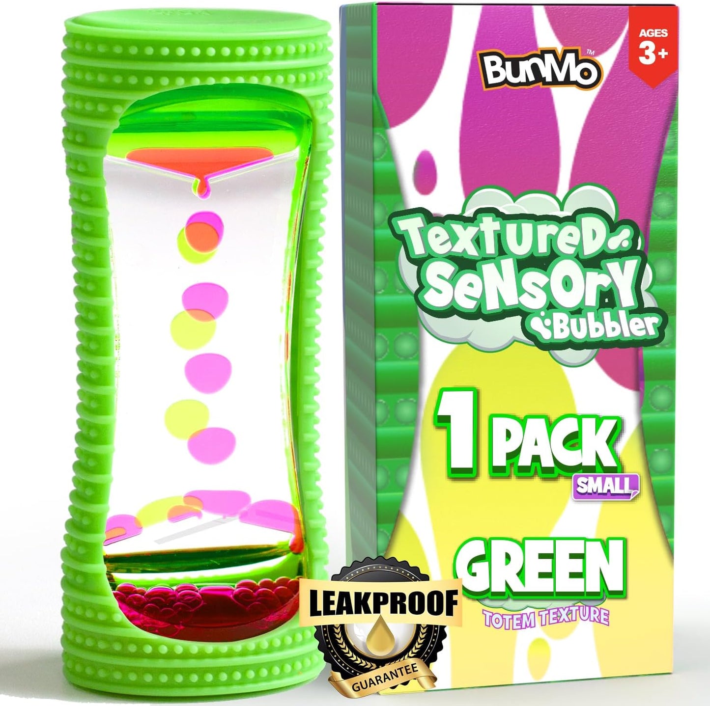 BUNMO Liquid Motion Bubbler with Sensory Texture - Liquid Timer - Bubble Timer - Liquid Motion Sensory Toys for Autism, Calming & Sensory Exploration - Kid Sensory Bottles Tubes - Small Green