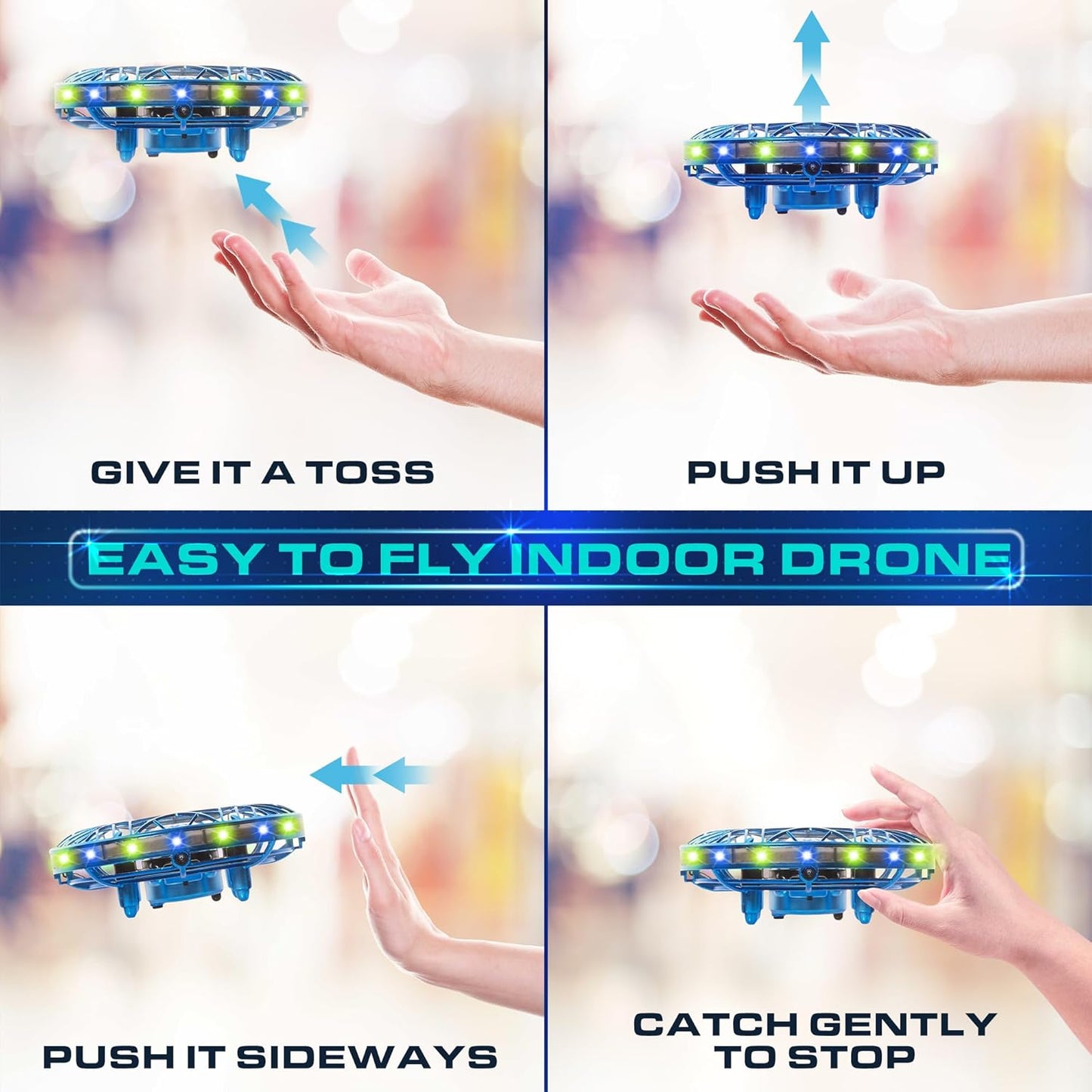 Force1 Scoot Pro Hand Operated Drone for Kids or Adults - Induction Hands Free Motion Sensors Mini Drones with Bright LED Projection, 360 Flips, Easy Indoor Small UFO Flying Orb Ball Drone Toy