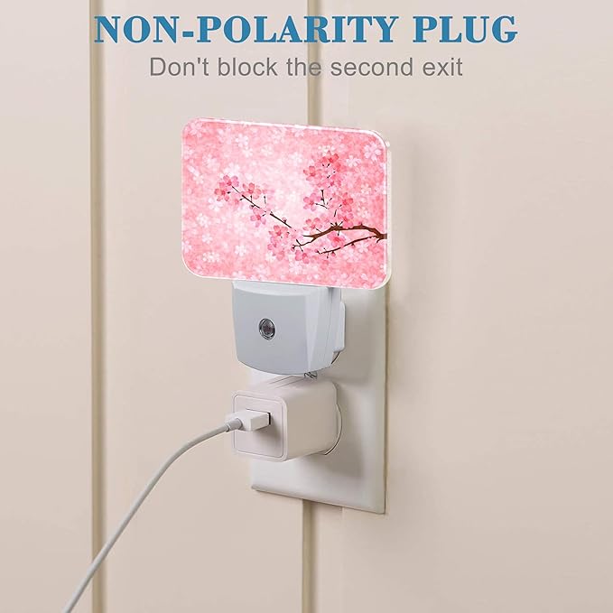 Blooming Cherry Blossoms Night Light Plug into Wall, Cherry Blossoms Night Light with Dusk to Dawn Sensor for Kid Girls Boys Women Men Bedroom, Hallway, Kitchen, Bathroom, Stairs Decor