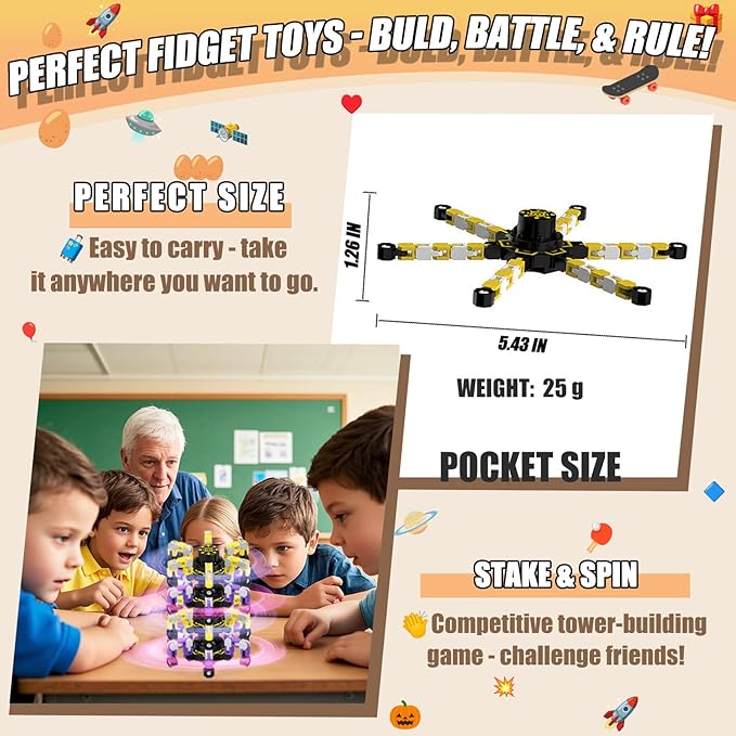 4Pcs Transformable Fidget Spinners for Kids Sensory Fidget Toys Teens Quiet Airplane Road Trip Travel Activities Essential Stocking Stuffers Bulk Gifts for Boys Girls Toddlers Autism ADHD C