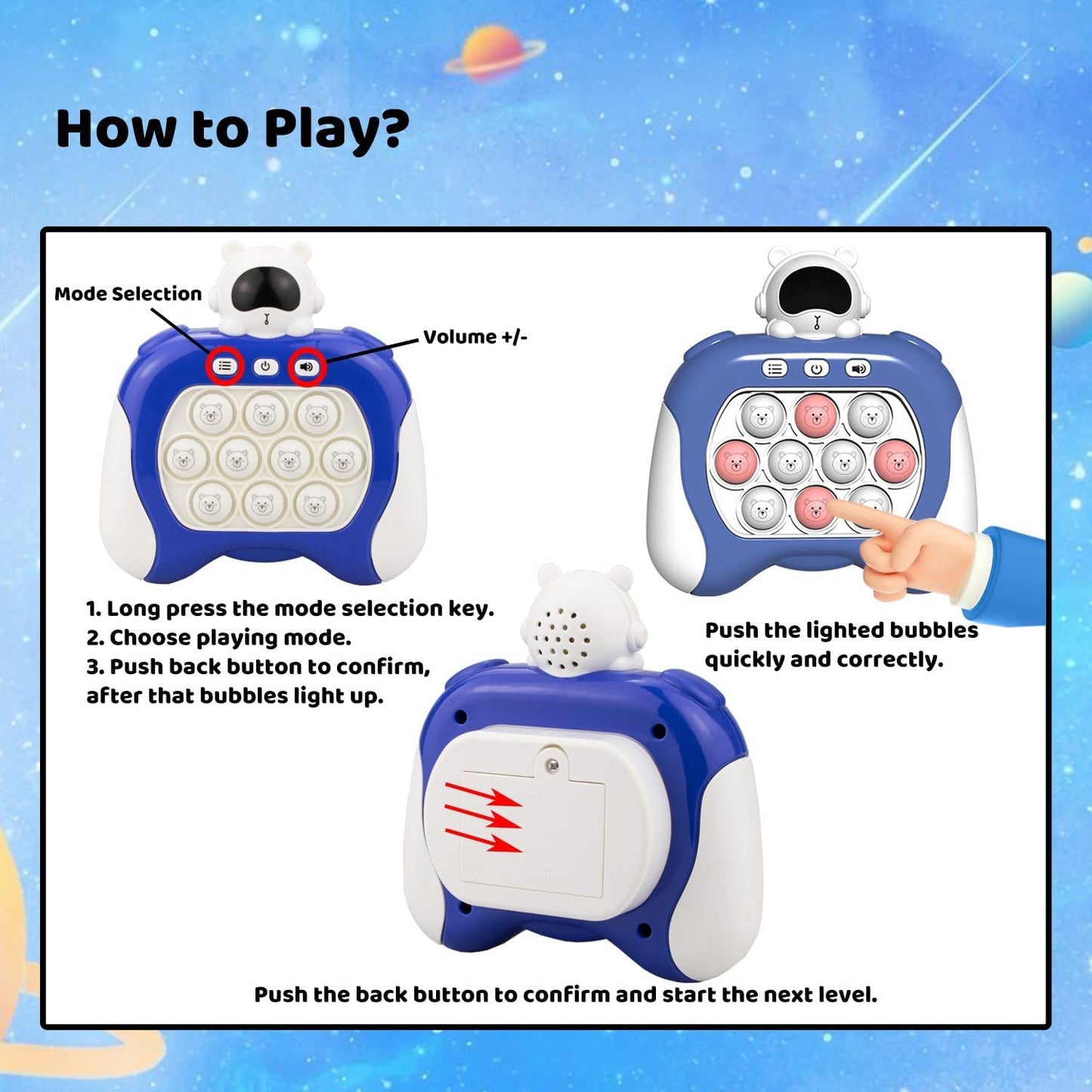 Fast Quick Push Bubble Pop Fidget Toy, Electronic Light Up Game Console, Cool Birthday Present for 6 7 8 9 10-12 Year Boys and Girls Pop Up Stress Relief Toy, Concentration Speed Puzzle Game for Kids