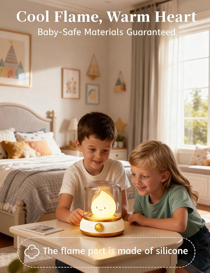 Smiley Night Light for Baby Nursery, Eye Caring Mood Lighting, Rechargeable Silicone Flame Nightlight, Cute Care Lamp Birthday Gifts for Mom, Kids, Toddler