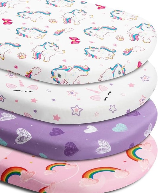 4 Pack Soft Baby Girl Bassinet Sheets for Bassinet Mattress Unicron Rainbow Heart Cute Neutral Polyester Unisex Fitted Bassinet Sheets Set for Baby Girls