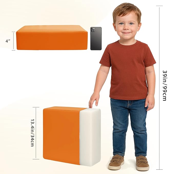 Toddler Booster Seat for Dining Table, 2 Elastic Seat Belts, Anti Scratch PU Skin-Friendly, Waterproof, Anti-Wrinkle, Detachable Non-Slip Bottom - Orange