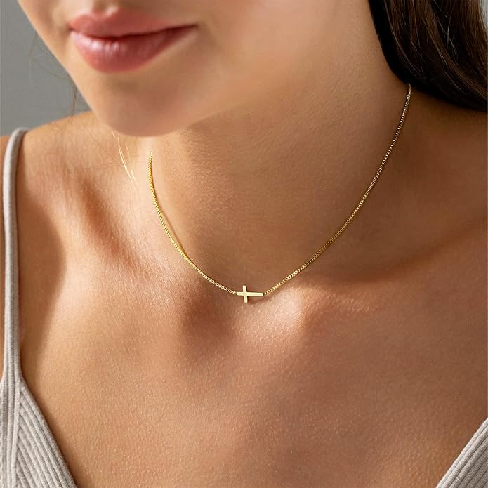 Cross Necklace for Women Trendy - Dainty 18K Real Gold Plated Minimalist Cross Necklace Non Tarnish Waterproof Trendy Cute Simple Small Necklaces Easter Christian Religious Faith Jewelry Gifts