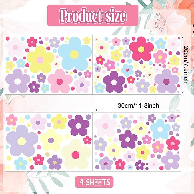 Glow in The Dark Y2k Cute Flowers Wall Decals，Glowing Luminous Colorful Floral Wall Stickers Colorful Removable self-Adhesive Preppy Hippie Stickers for Girls Bedroom (Lovely Color)