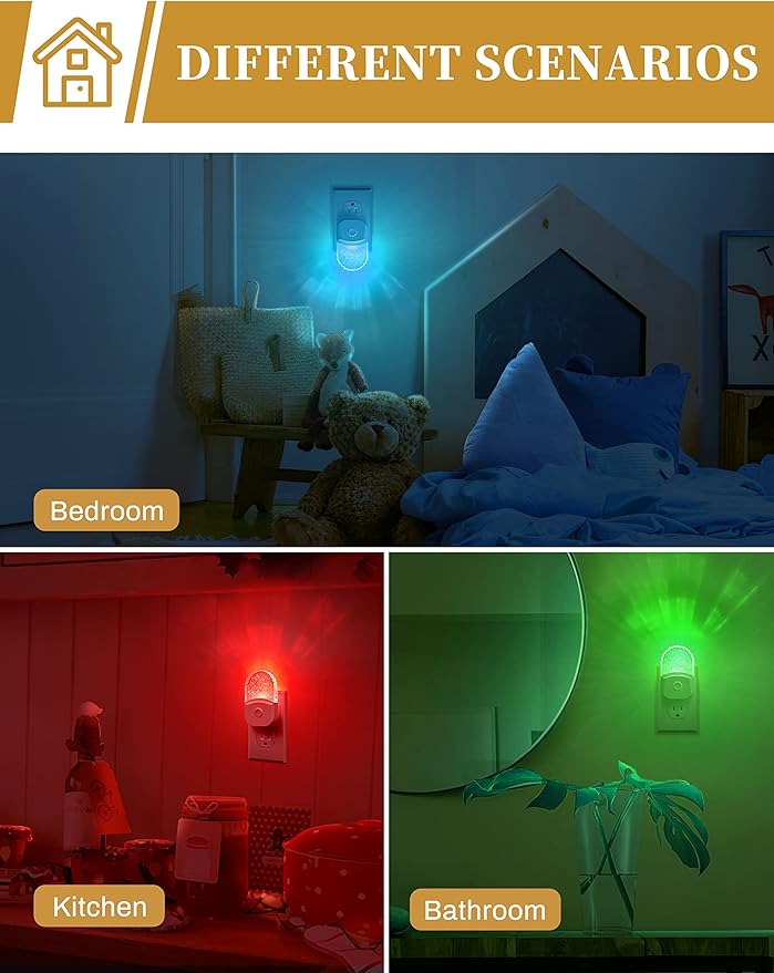 Night Lights Plug Into Wall [2 Pack], Color Changing Night Light for Kids, 8-Color RGB LED Nightlight with Dusk to Dawn Sensor for Bathroom Decor, Children Room, Gift
