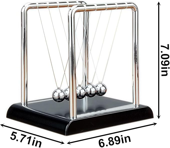 Newtons Cradle Balance Pendulum Balls, Swinging Kinetic Balls with Black Base, Science Physics Educational Learning Tool, Office Home Creative Decoration, Stress Relief Fidget Desk Toy (Large)