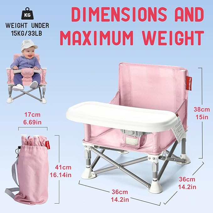 Tiny Marvels Portable 3-in-1 Baby Chair – Cozy Toddler Chair, Baby Seat with Tray, Booster Seat – Compact, Foldable, Safe with Child Safety Belt Carry Bag – Perfect for Travel & Family Time