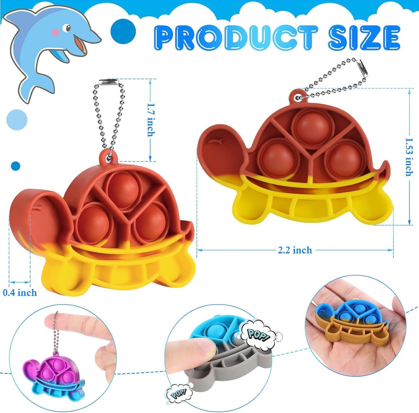 Pop Fidget Toys Its Party Favors for Kids 4-8 8-12, 20 PCS Turtle Toys Mini Pop Keychain It Toddler Fidget Toy Bulk Fidgets for Classroom Prizes Birthday Goodie Bag Stuffers Autism Sensory Toys Packs