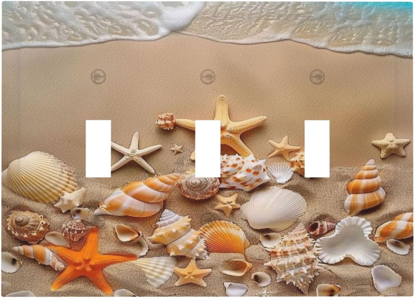 Decorative Switch Covers Plate Beachy Sea Ocean Seashell Starfish 3 Gang Artistic Wall Plate Unique Triple Toggle Light Switch Plate Jumbo Faceplate for Bathroom Bedroom Home Decor