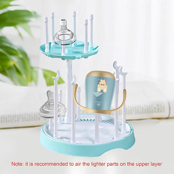 Baby Bottle Drying Rack,Double-Layer Bottle Drying Rack,Hold Up to 16 Baby Bottles,Suitable for Indoor, Kitchen, Living Room（Quiet Blue）