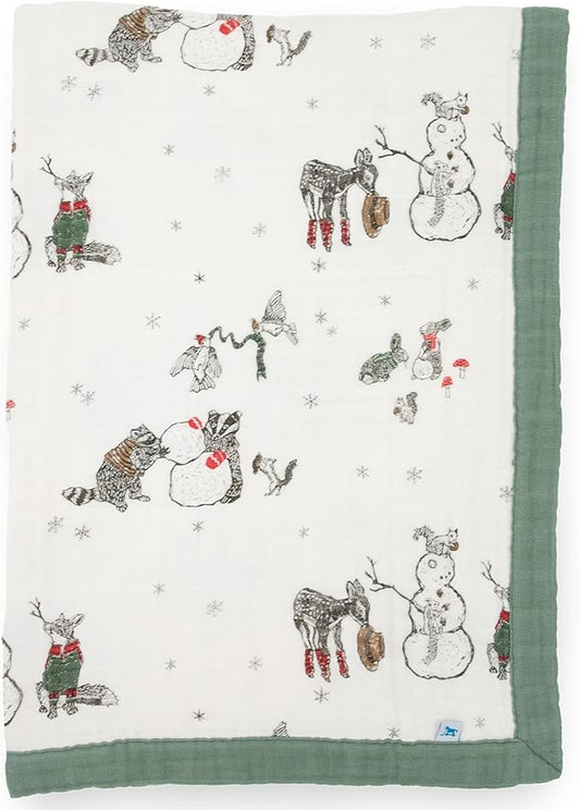 Little Unicorn Newborn Receiving Quilt | Ultra- Soft, Multi-Layered Muslin Fabric | Gift for Newborns & on-The-go (Snow Day)