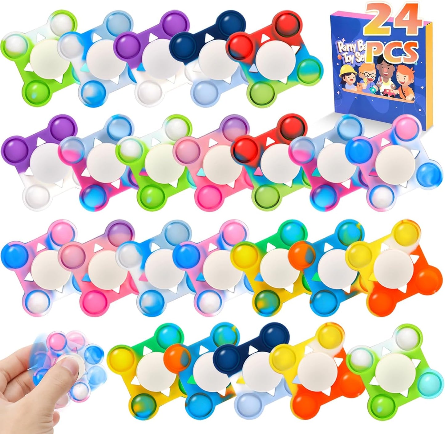 24 PCS Pop Fidget Spinners - Colorful Party Favors for Kids - Sensory Toys for Stress Relief and Anxiety - Classroom Prizes,Goodie Bag Stuffers,Birthday Gifts