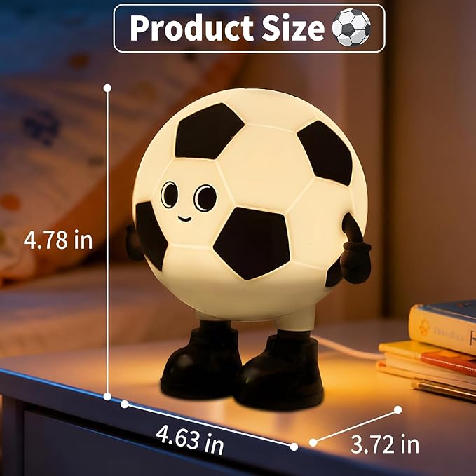Cute Soccer Ball Fun Night Light - Dimmable RGB Touch Control Lamp, USB-C Rechargeable, Stress Relief Toy for Sports Fans, Home Decor and Gift