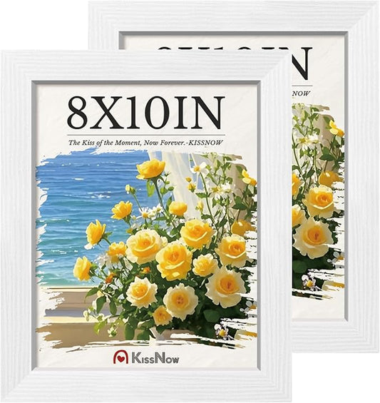 8x10 Picture Frame 2 Pack, White Solid Wood Gallery Photo Frame, Wall Hanging or Tabletop Display