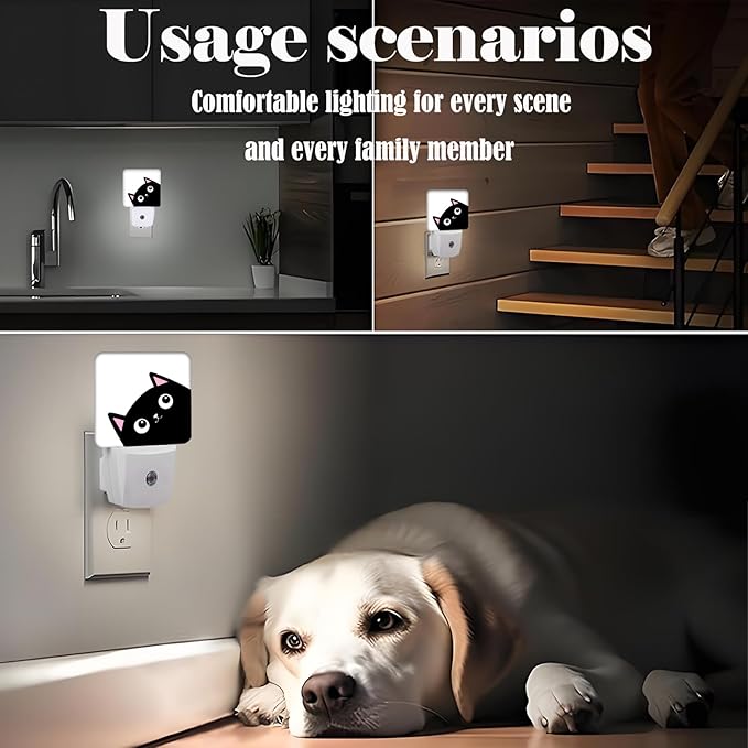 Black Cat Night Light,Plug Into Wall Decor for Stairway,Hallway,Kitchen,Dusk to Dawn Sensor Nightlights for Boys/Girls/Women/Men Room Gifts