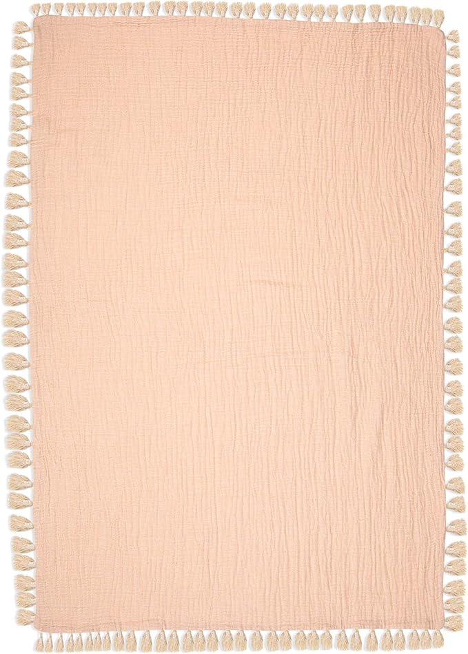 Crane Baby Muslin Swaddle Blanket, Soft Cotton Lightweight Nursery and Stroller Blanket for Baby Boys & Girls, Desert Rose, 30" x 40"