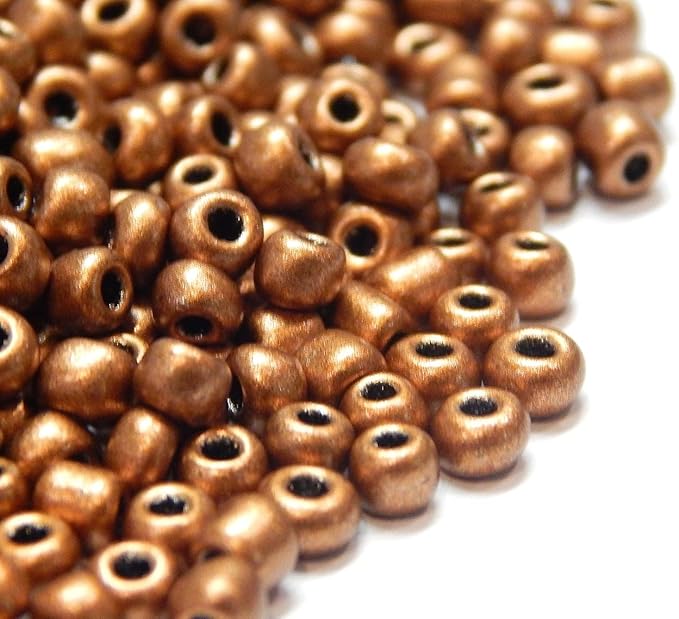 Perlin Glass Seed Beads 4mm 6/0 Round Mini Small Pony Spacer Beads 1100pcs for Jewelry Making Earrings Bracelets Pendants Waist DIY Handmade Metallic Color Kit (Matte Brown)
