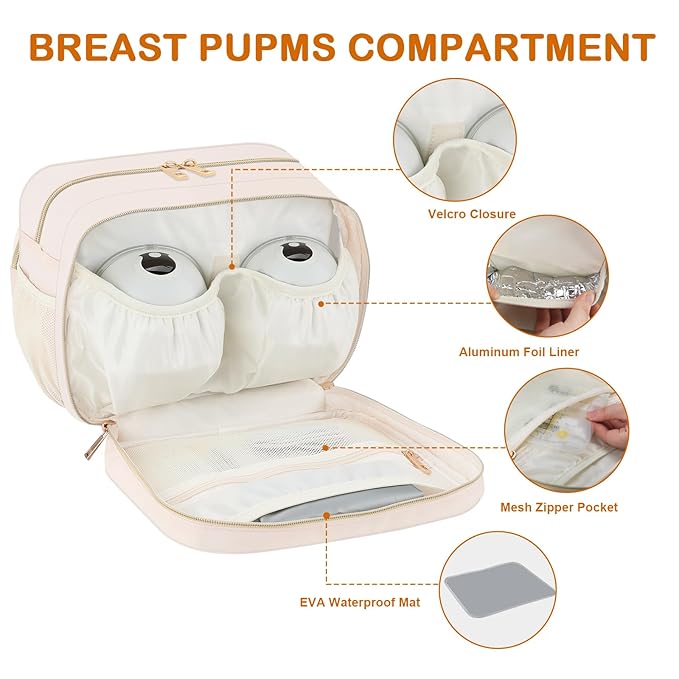 PIIOSER Insulated Baby Bottle Bag with Ice Pack, Breastmilk Cooler Compatible with Wearable Breast Pumps & Accessories - Baby Cooler Travel Bag for Nursing & Working Moms, Cream