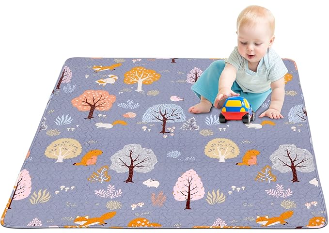Washable Baby Play Mat Portable Playmat for Babies 63x43”, Foldable Toddler Playpen Non-Slip Baby Tummy Time Mat, Soft Floor Play Mats for Infants Extra Large Crawling