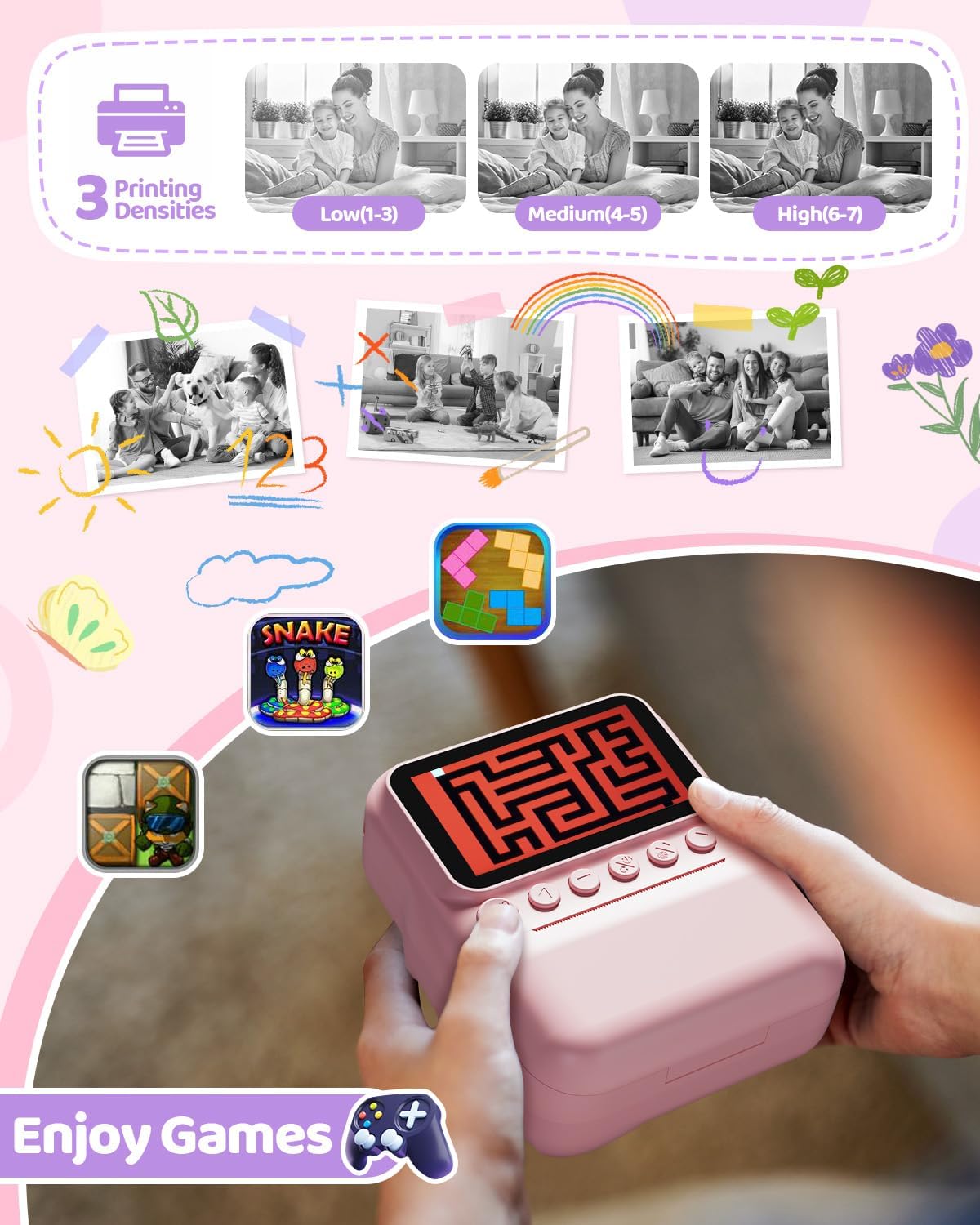 Kids Camera Instant Print for Girls Ages 3-14, 3-inch HD Screen Camera for Kids with Printing Paper, 1080P Digital Toddler Toys for 4 5 6 7 8 9 10 11 12 Years Old (Pink)