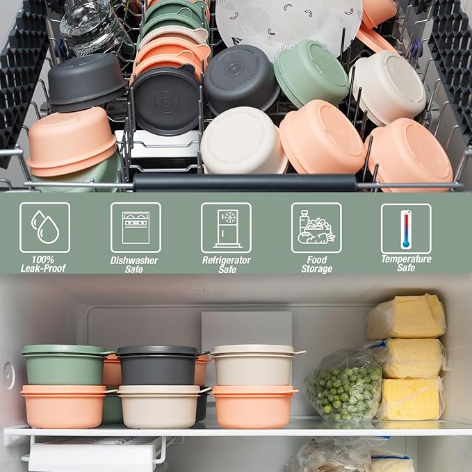 Set of 12 Small Round 9 oz Deli Containers with Lids, Airtight Leakproof Reusable Food Storage, Plastic To Go Bento Box, Mini Lunch Box, Snack Storage Bowl, for Kitchen, Picnic (12)